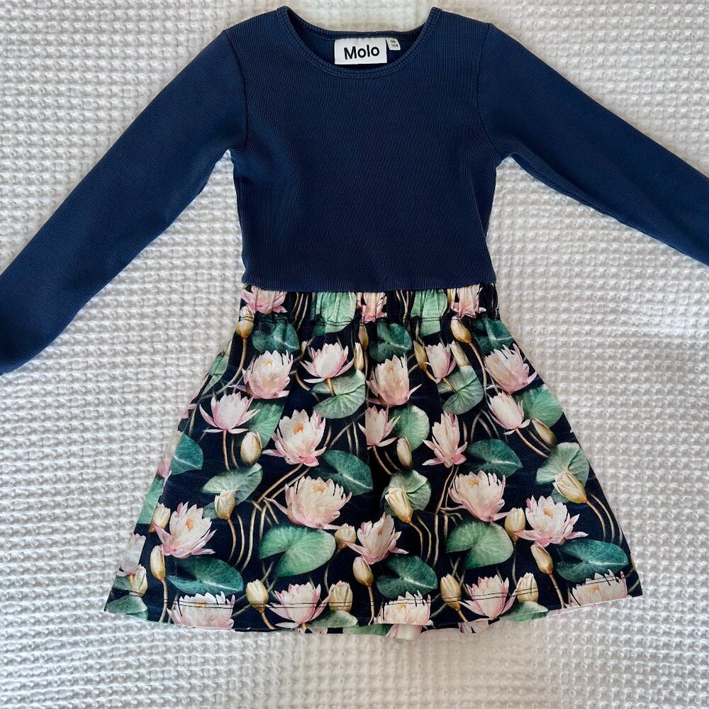 Molo Lily Pad Dress, Navy Blue - Size 3-4 (98-104cm)